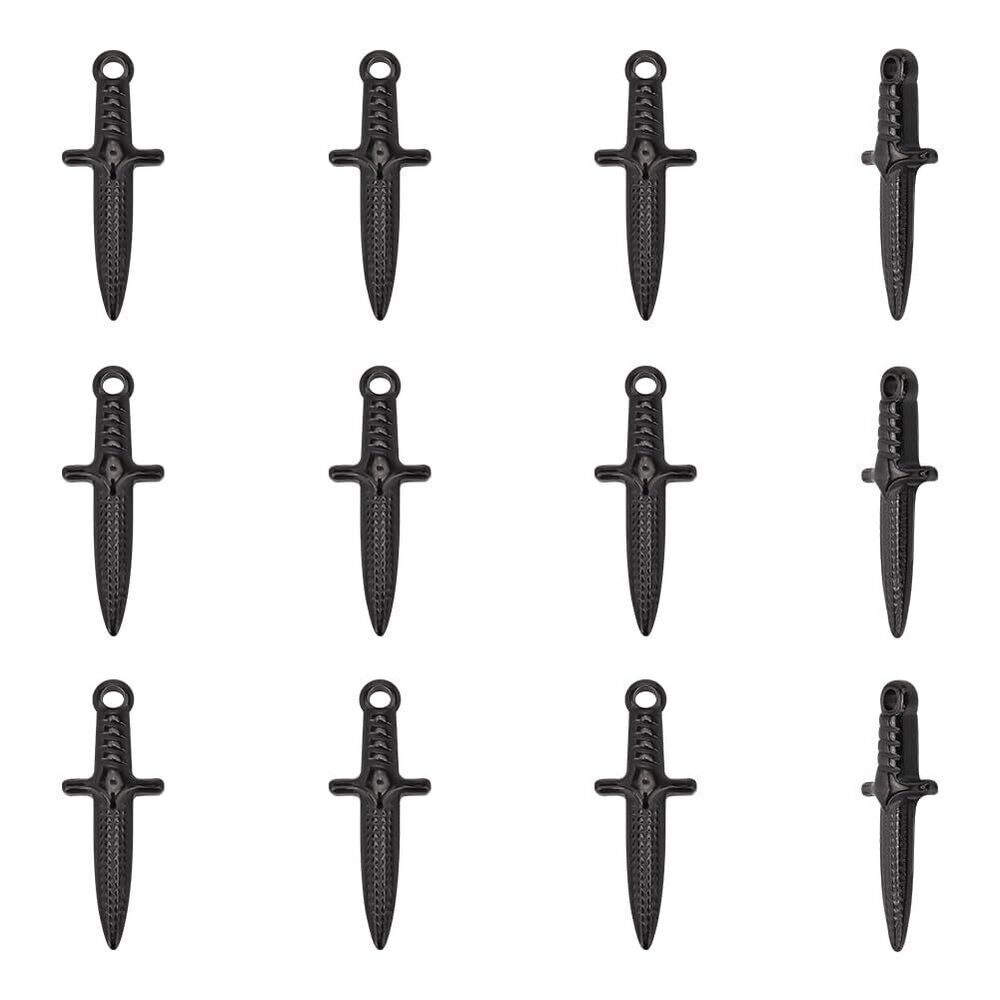8583 12pcs Black Dagger Pendants 24mm Stainless Steel Sword Charms